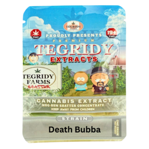 Tegridy Extracts Death Bubba shatter packaging featuring premium indica cannabis concentrate in Canada